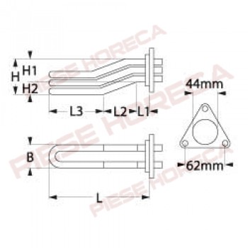 Rezistenta boiler expresor Rancilio, 4300W 230V, 3 circuite, ø montare 42mm, L 400mm W 34mm H 51mm